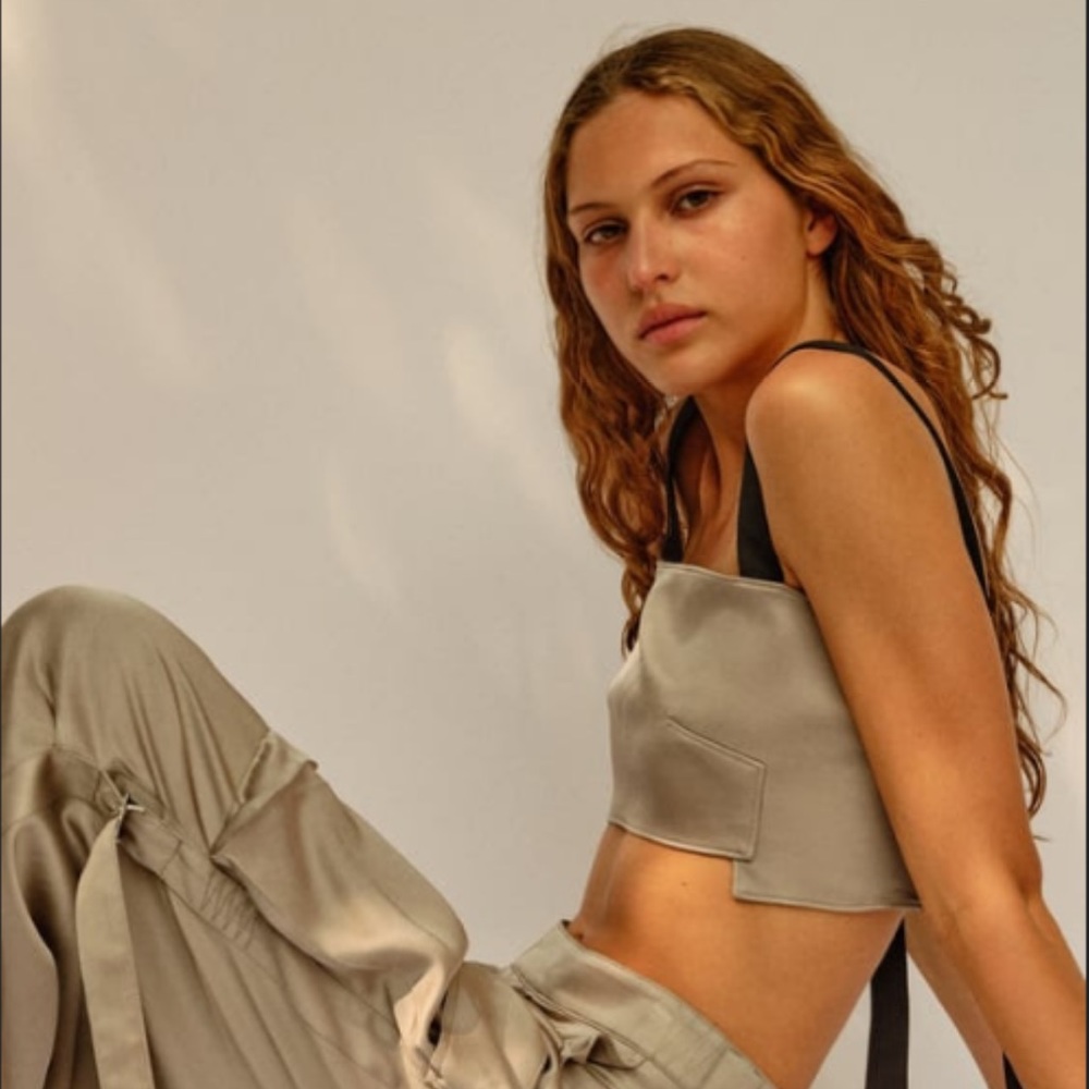 Zara Satin Effect Short Top in Soft Gold
